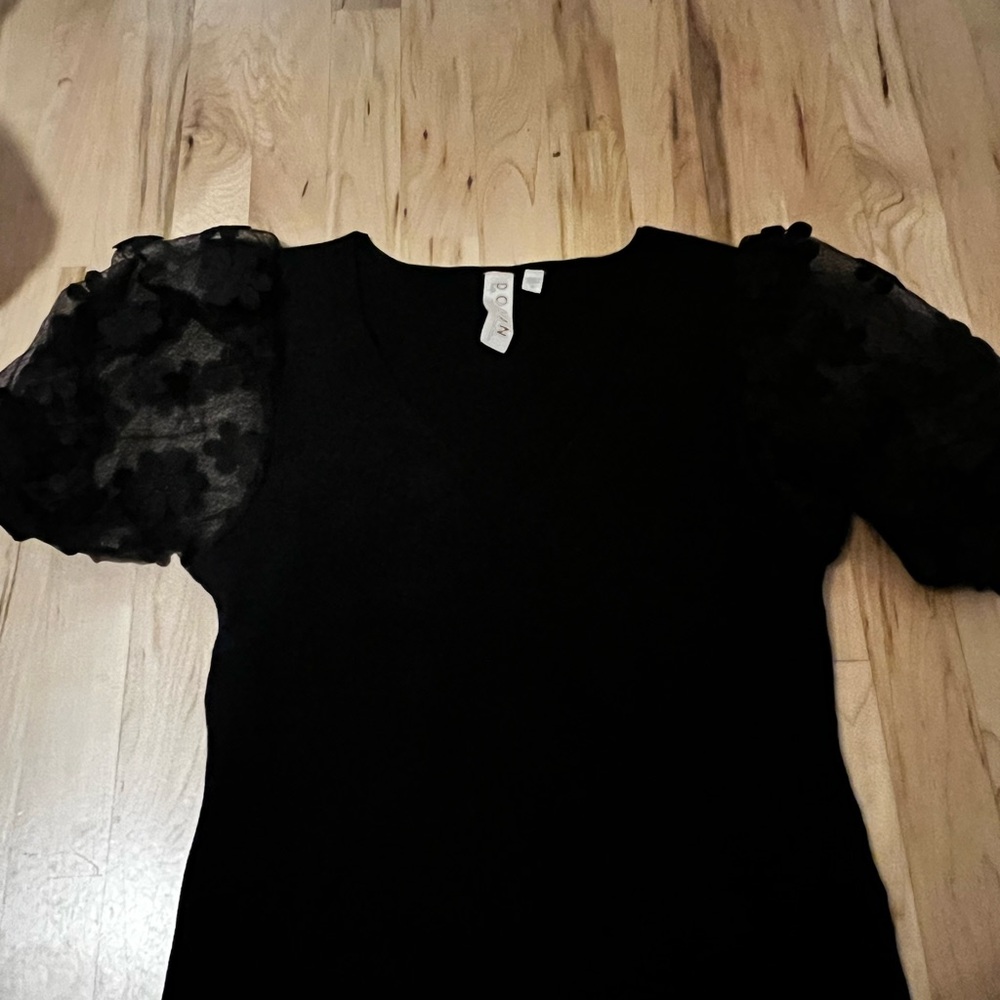 Anthro Elegant Black Top with Sheer Sleeves